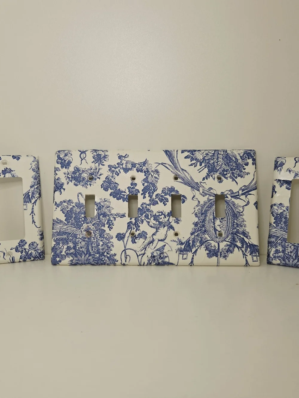 Blue Toile Decorative Light Switch Plate and Outlet Cover Set - Home Wall Decor